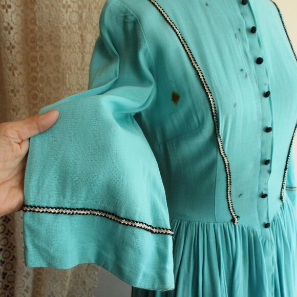 Vintage 1950s 1960s Victorian Day Dress Costume, Robins Egg Blue Antique Style - Picture 4 of 10